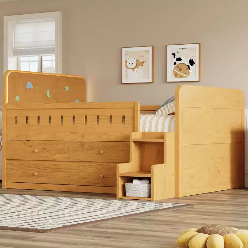 Letto matrimoniale Whisen in legno con cassetti contenitori e struttura inclusa