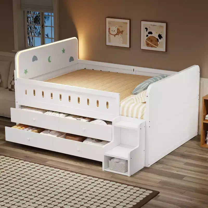 Whisen Wooden Full Size Bed & Bed Frame with Storage Drawers