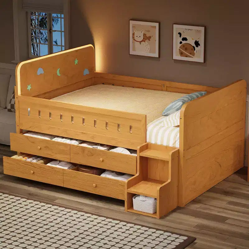 Letto matrimoniale Whisen in legno con cassetti contenitori e struttura inclusa
