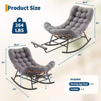Sedia a Dondolo Oversize con Poggiapiedi, Poltrona Relax Imbottita con Telaio in Metallo, Sedia Reclinabile per Patio, Cortile, Camera da Letto, Giardino