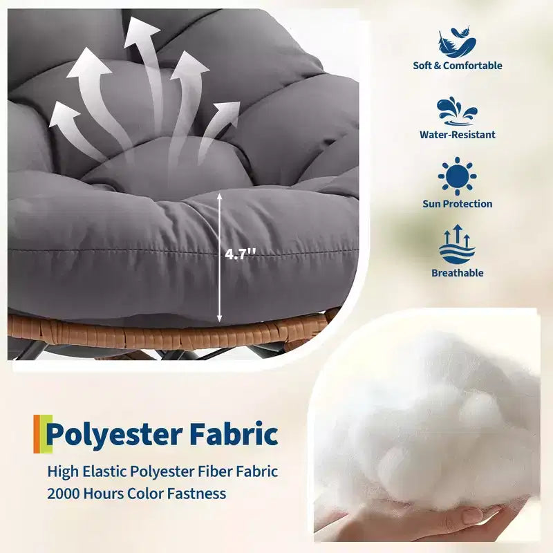 Sedia a Dondolo Oversize con Poggiapiedi, Poltrona Relax Imbottita con Telaio in Metallo, Sedia Reclinabile per Patio, Cortile, Camera da Letto, Giardino