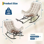 Sedia a Dondolo Oversize con Poggiapiedi, Poltrona Relax Imbottita con Telaio in Metallo, Sedia Reclinabile per Patio, Cortile, Camera da Letto, Giardino