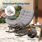 Sedia a Dondolo Oversize con Poggiapiedi, Poltrona Relax Imbottita con Telaio in Metallo, Sedia Reclinabile per Patio, Cortile, Camera da Letto, Giardino