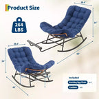 Sedia a Dondolo Oversize con Poggiapiedi, Poltrona Relax Imbottita con Telaio in Metallo, Sedia Reclinabile per Patio, Cortile, Camera da Letto, Giardino