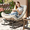 Oversized Rocking Chair with Footrest, Upholstered Lounge Chair with Metal Frame, Patio Reclining Chair for Patio Backyard Bedroom Garden