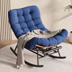 Sedia a Dondolo Oversize con Poggiapiedi, Poltrona Relax Imbottita con Telaio in Metallo, Sedia Reclinabile per Patio, Cortile, Camera da Letto, Giardino