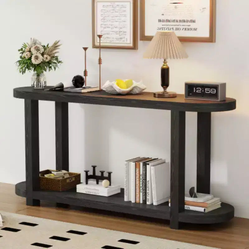 Console moderna in impiallacciatura di frassino, Tavolo da ingresso minimalista con ripiano inferiore per corridoio, soggiorno o ingresso - Panipeachy