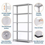 COZONY Scaffalatura a 5 Ripiani in Acciaio Resistente, Capacità 227 kg, Ripiani Regolabili per Garage, Cucina, Dispensa, Soggiorno