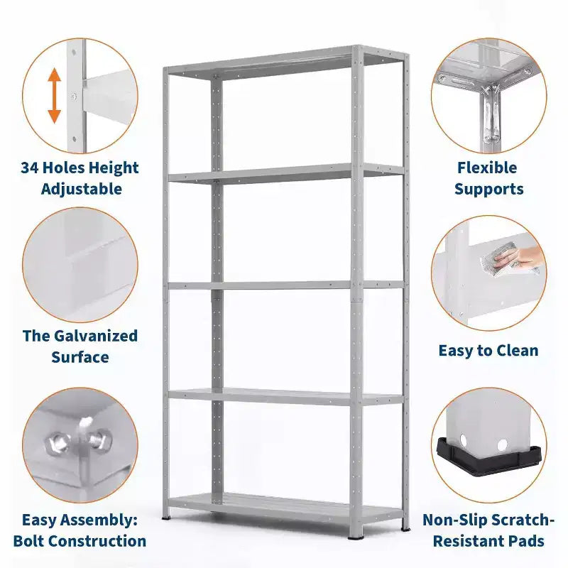 COZONY Scaffalatura a 5 Ripiani in Acciaio Resistente, Capacità 227 kg, Ripiani Regolabili per Garage, Cucina, Dispensa, Soggiorno