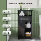 Mobile bagno a colonna, nero, ante in vetro apribili, 2 ante, ripiano regolabile, vano a giorno, per bagno, soggiorno o corridoio