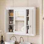 MAYEERTY Mobiletto da parete per bagno con specchio, armadietto dei medicinali da parete con 4 ripiani e ante a specchio, bianco