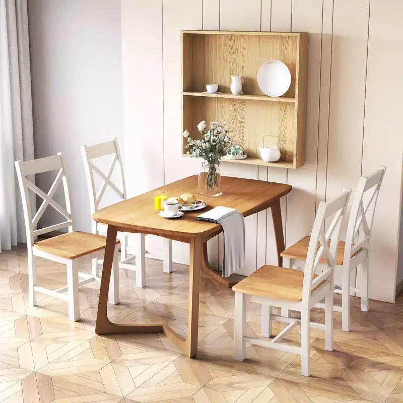 Costway Sedie da Pranzo Moderne in Legno Set da 4 con Schienale Alto e Struttura in Legno di Caucciù Senza Braccioli