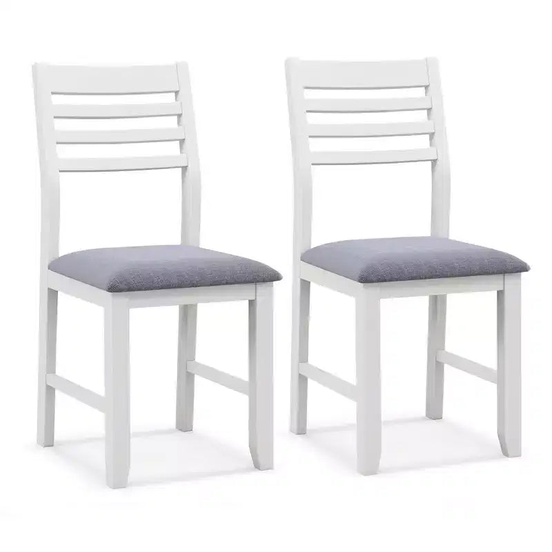 Costway Wooden Dining Chair Set of 2 Kitchen Side Chairs w/ Rubber Wood Frame Ladder Back White