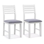Costway Wooden Dining Chair Set of 2 Kitchen Side Chairs w/ Rubber Wood Frame Ladder Back White