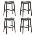 Costway Set of 4 Saddle Bar Stools Bar Height Kitchen Chairs w/ Rubber Wood Legs