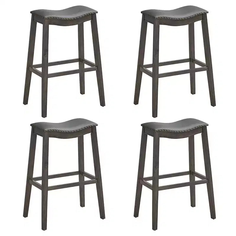 Costway Set of 4 Saddle Bar Stools Bar Height Kitchen Chairs w/ Rubber Wood Legs