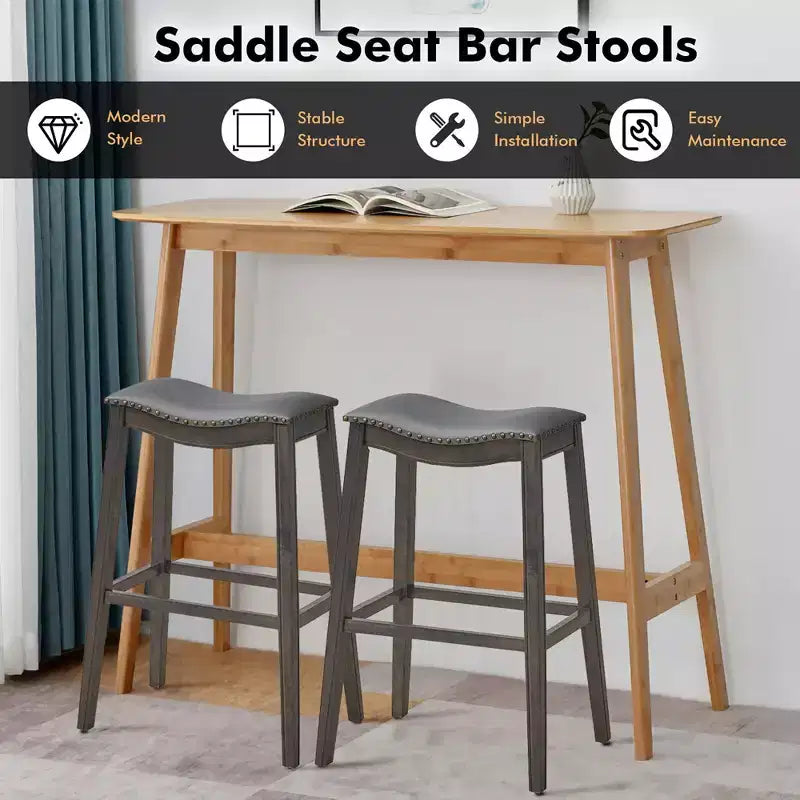 Costway Set di 4 Sgabelli da Bar a Sella Sedie da Cucina Altezza Bar con Gambe in Legno di Gomma