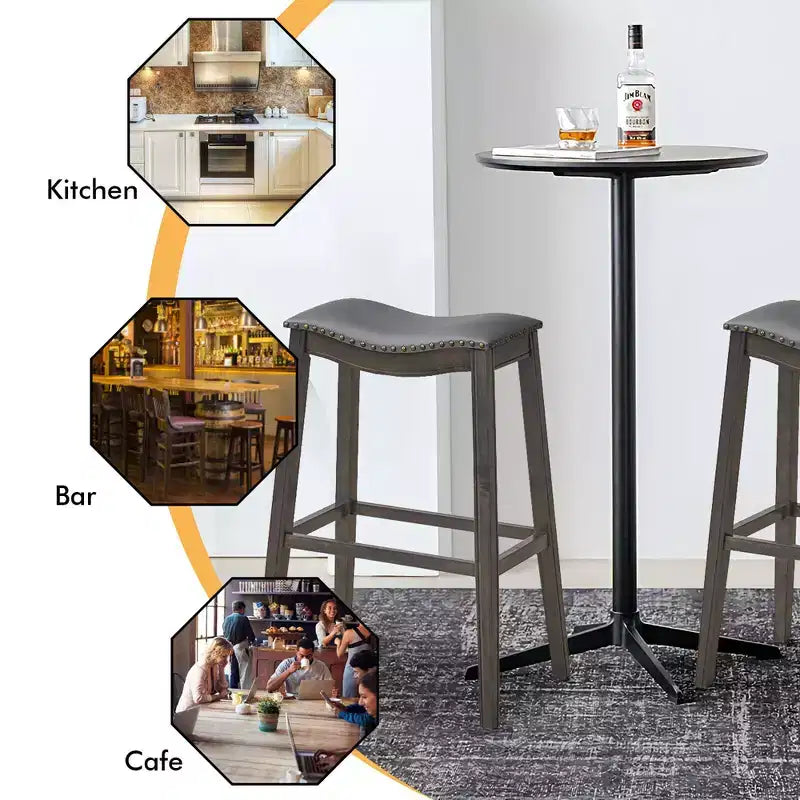 Costway Set di 4 Sgabelli da Bar a Sella Sedie da Cucina Altezza Bar con Gambe in Legno di Gomma