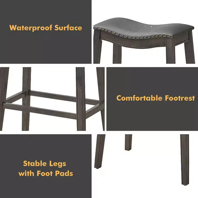 Costway Set di 4 Sgabelli da Bar a Sella Sedie da Cucina Altezza Bar con Gambe in Legno di Gomma