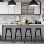 Costway Set di 4 Sgabelli da Bar in Metallo Senza Schienale Impilabili con Poggiapiedi per Cucina
