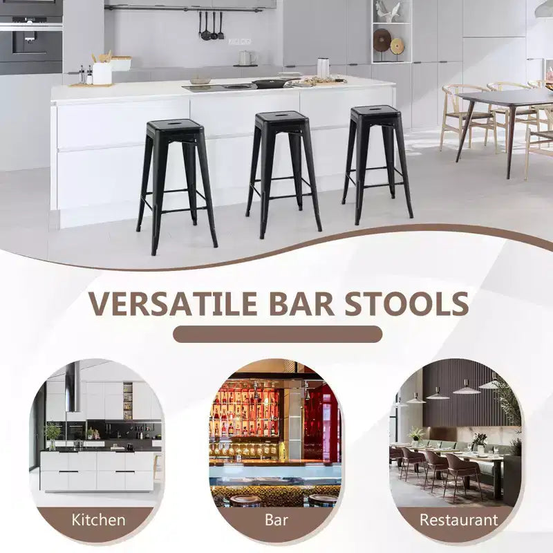 Costway Set di 4 Sgabelli da Bar in Metallo Senza Schienale Impilabili con Poggiapiedi per Cucina