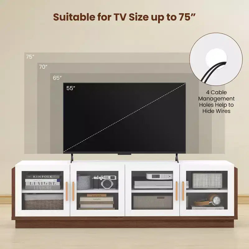 Mobile TV Grande Costway per TV fino a 75", Tavolo Consolle con 4 Ante in Vetro Temperato