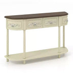 Costway Tavolo Consolle Retrò Curvo da 52 Pollici con Ripiano Aperto e Cassetti Beige