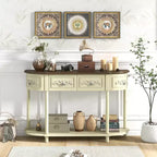 Costway Tavolo Consolle Retrò Curvo da 52 Pollici con Ripiano Aperto e Cassetti Beige