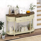 Costway Tavolo Consolle Retrò Curvo da 52 Pollici con Ripiano Aperto e Cassetti Beige