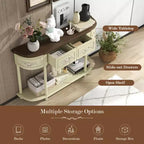 Costway Tavolo Consolle Retrò Curvo da 52 Pollici con Ripiano Aperto e Cassetti Beige