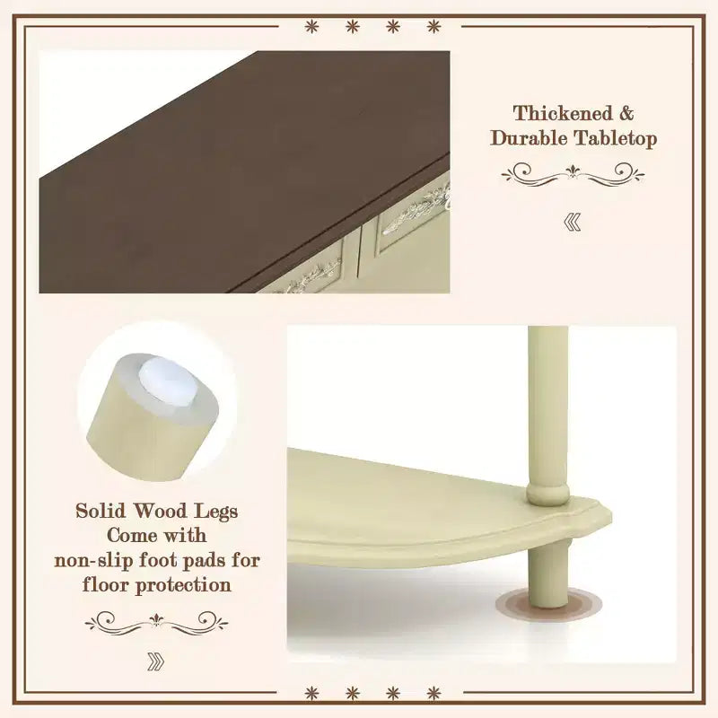 Costway Tavolo Consolle Retrò Curvo da 52 Pollici con Ripiano Aperto e Cassetti Beige