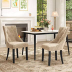 Set di 2 sedie da pranzo imbottite Costway, sedie con schienale ad alette trapuntate e gambe in legno massiccio