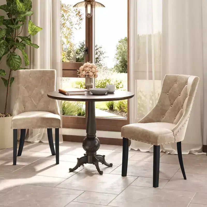 Set di 2 sedie da pranzo imbottite Costway, sedie con schienale ad alette trapuntate e gambe in legno massiccio
