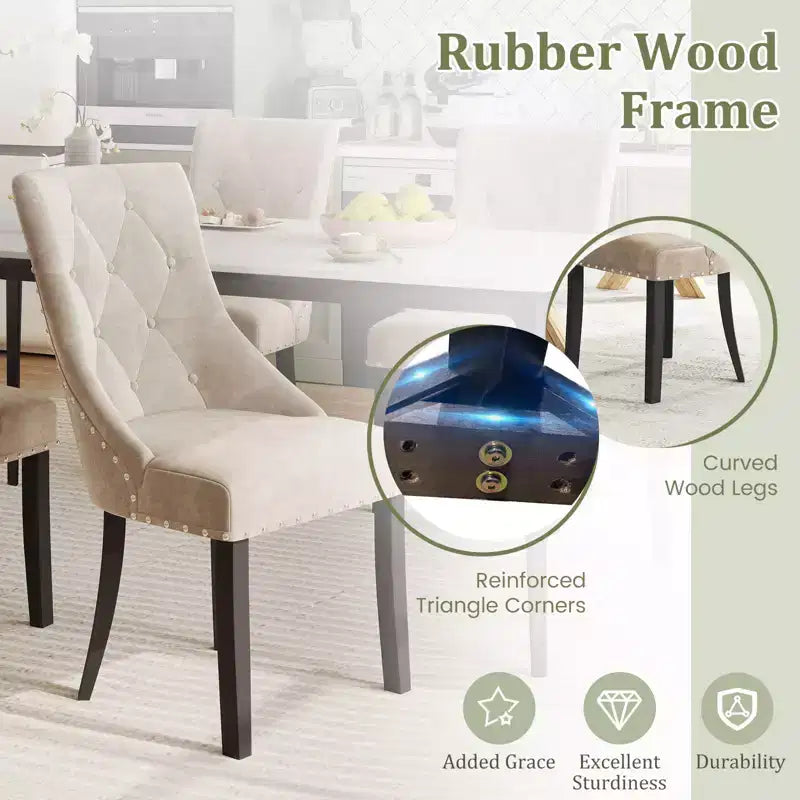 Set di 2 sedie da pranzo imbottite Costway, sedie con schienale ad alette trapuntate e gambe in legno massiccio