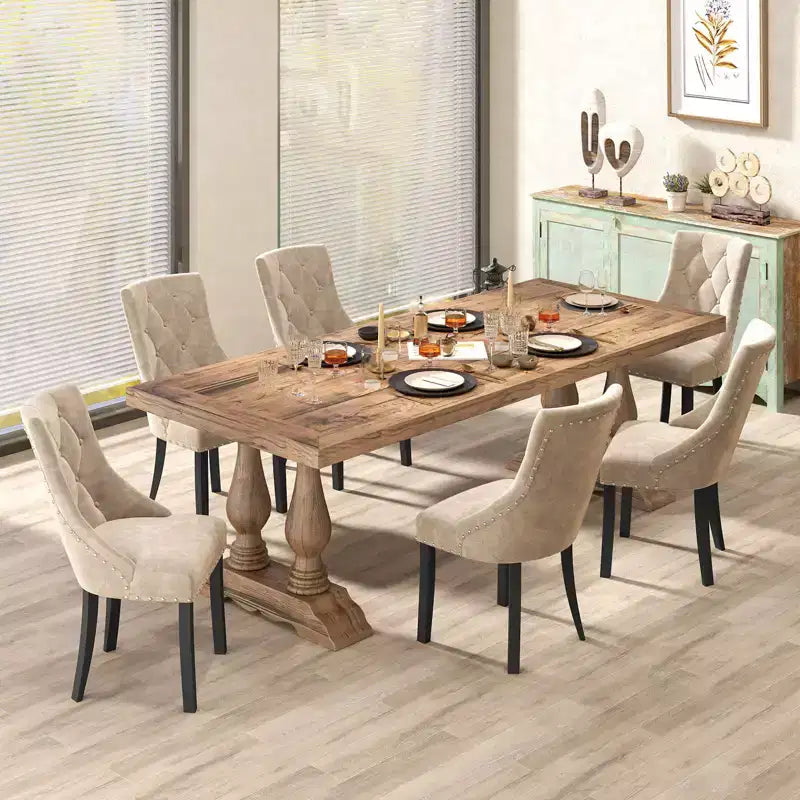Set di 2 sedie da pranzo imbottite Costway, sedie con schienale ad alette trapuntate e gambe in legno massiccio