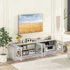 Mobile TV con ante in vetro Costway 4, design rustico, per TV fino a 75 pollici, quercia bianca