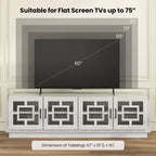 Mobile TV con ante in vetro Costway 4, design rustico, per TV fino a 75 pollici, quercia bianca