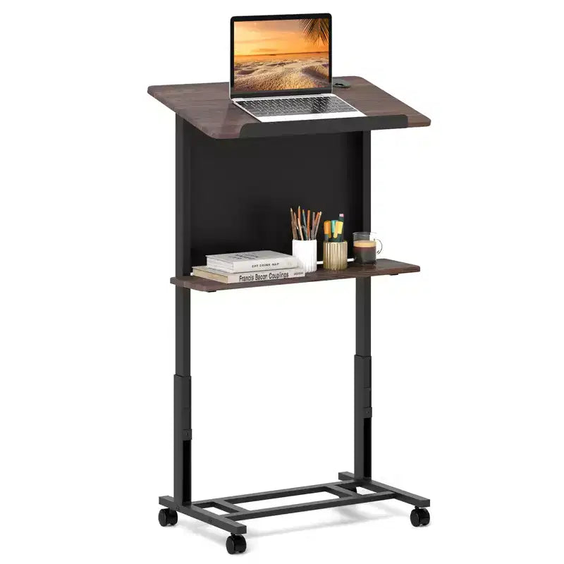 Costway Rolling Podium Stand 40.5-49 Height Adjustable Lectern Table Mobile Pulpit