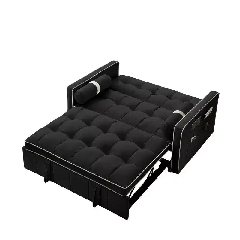 TUYOHW Divano Letto Estraibile da 55,5 Pollici, Divanetto con Schienale Regolabile, Tasche Laterali e 2 Cuscini, Divano Convertibile in Velluto per Piccoli Spazi