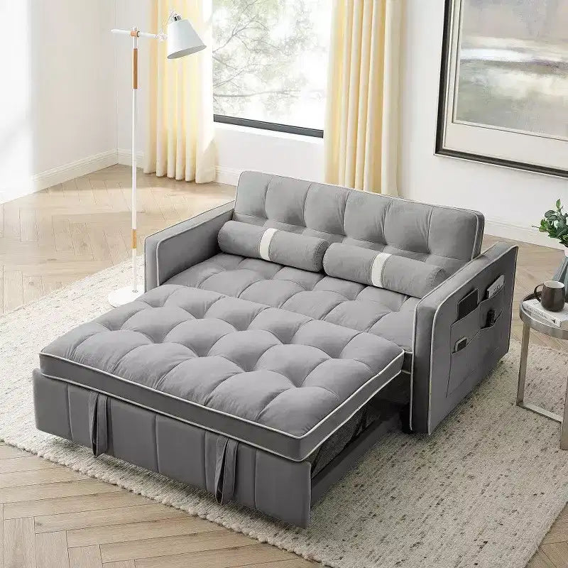 TUYOHW Divano Letto Estraibile da 55,5 Pollici, Divanetto con Schienale Regolabile, Tasche Laterali e 2 Cuscini, Divano Convertibile in Velluto per Piccoli Spazi