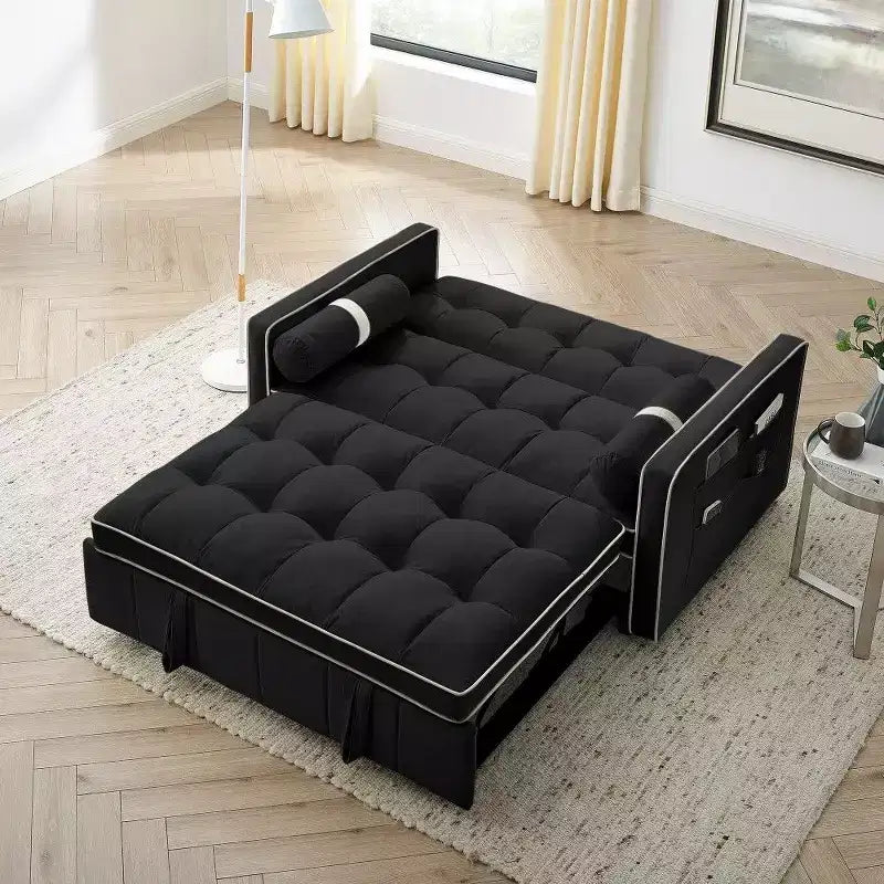 TUYOHW Divano Letto Estraibile da 55,5 Pollici, Divanetto con Schienale Regolabile, Tasche Laterali e 2 Cuscini, Divano Convertibile in Velluto per Piccoli Spazi