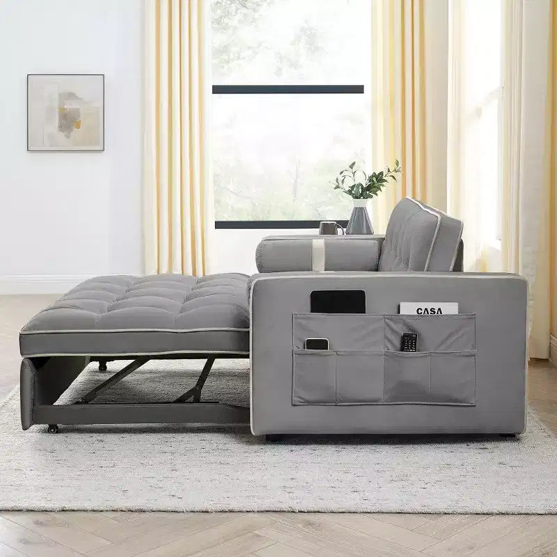TUYOHW Divano Letto Estraibile da 55,5 Pollici, Divanetto con Schienale Regolabile, Tasche Laterali e 2 Cuscini, Divano Convertibile in Velluto per Piccoli Spazi