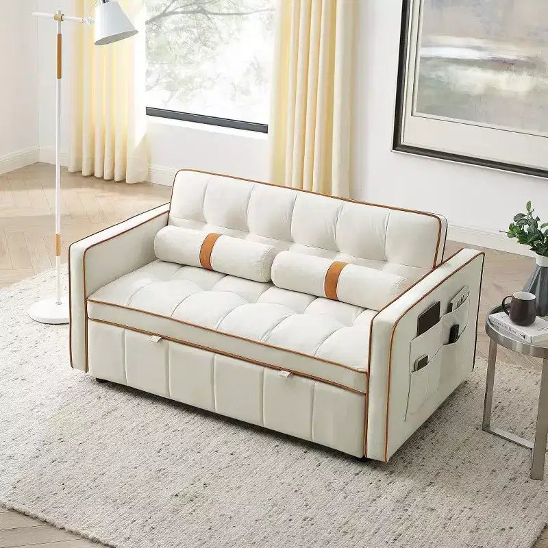 TUYOHW Divano Letto Estraibile da 55,5 Pollici, Divanetto con Schienale Regolabile, Tasche Laterali e 2 Cuscini, Divano Convertibile in Velluto per Piccoli Spazi