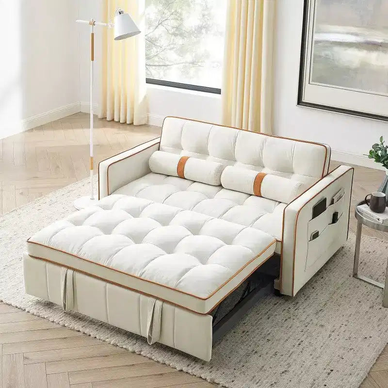 TUYOHW Divano Letto Estraibile da 55,5 Pollici, Divanetto con Schienale Regolabile, Tasche Laterali e 2 Cuscini, Divano Convertibile in Velluto per Piccoli Spazi