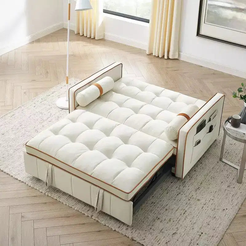 TUYOHW Divano Letto Estraibile da 55,5 Pollici, Divanetto con Schienale Regolabile, Tasche Laterali e 2 Cuscini, Divano Convertibile in Velluto per Piccoli Spazi