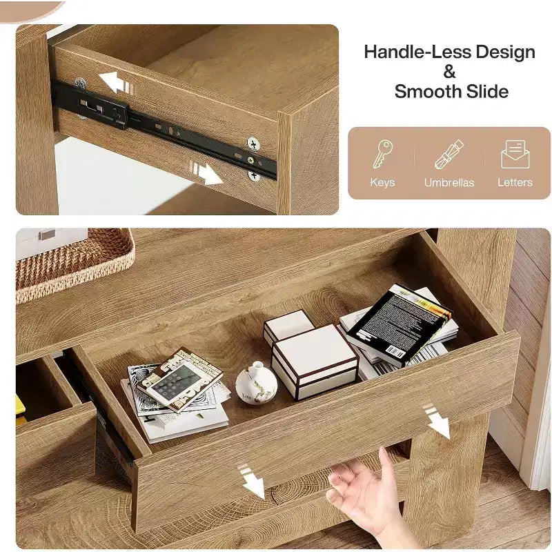 Console da ingresso Lantine 63 in legno con 2 cassetti, tavolo da ingresso in stile rustico con ripiano portaoggetti, tavolo da divano per soggiorno, corridoio