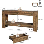 Console da ingresso Lantine 63 in legno con 2 cassetti, tavolo da ingresso in stile rustico con ripiano portaoggetti, tavolo da divano per soggiorno, corridoio