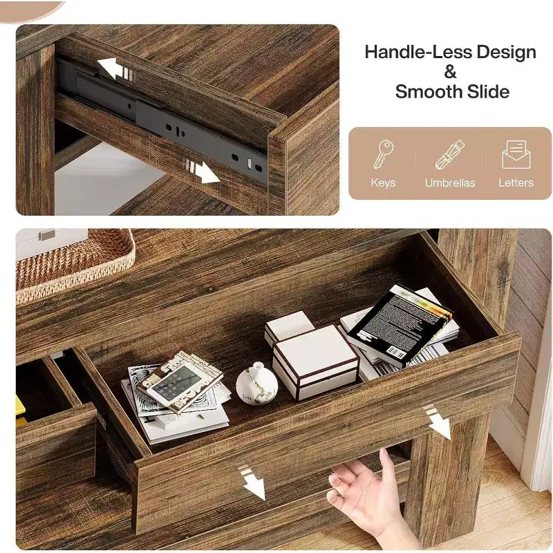 Console da ingresso Lantine 63 in legno con 2 cassetti, tavolo da ingresso in stile rustico con ripiano portaoggetti, tavolo da divano per soggiorno, corridoio