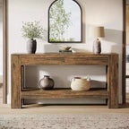 Console da ingresso Lantine 63 in legno con 2 cassetti, tavolo da ingresso in stile rustico con ripiano portaoggetti, tavolo da divano per soggiorno, corridoio