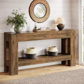 Console da ingresso Lantine 63 in legno con 2 cassetti, tavolo da ingresso in stile rustico con ripiano portaoggetti, tavolo da divano per soggiorno, corridoio